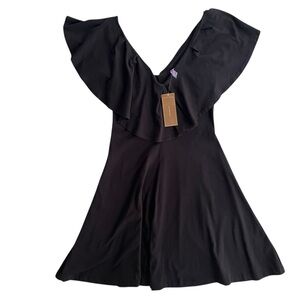 Alya Francesca’s Women’s XS Black Ruffle Flutter Sleeve V-neck A-line Mini Dress